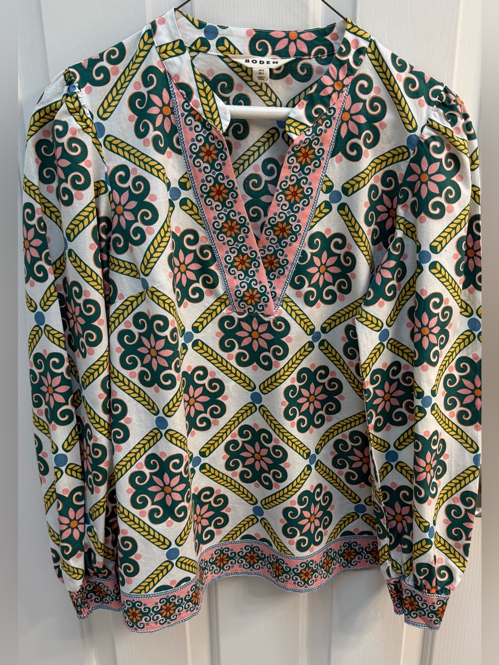 Boden 100% Cotton Notch Neck Long Sleeve Floral Top Size 4